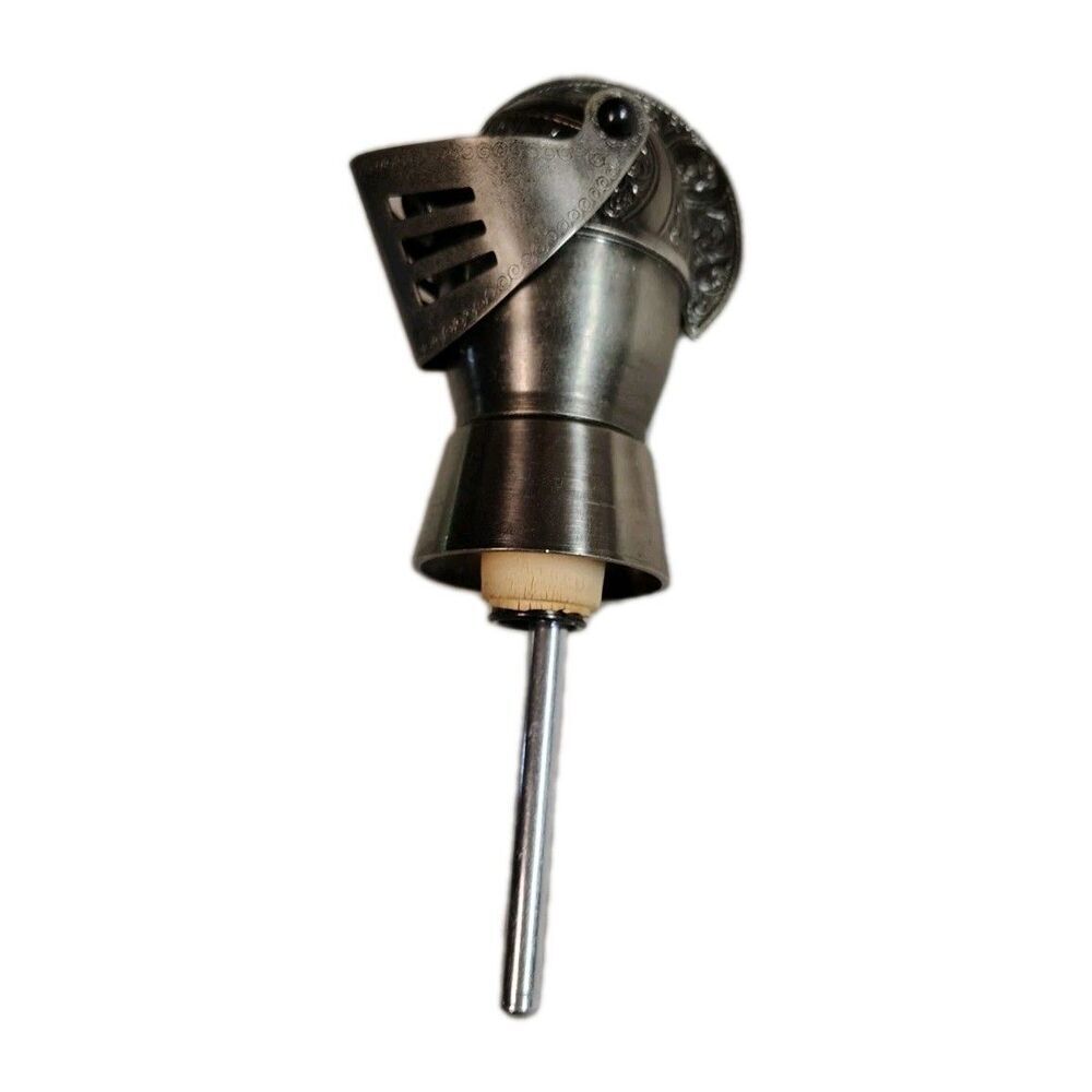 Vintage MCM Medieval Knight Helmet Liquor Pourer Stopper Metal Barware Rare - Picture 2 of 7